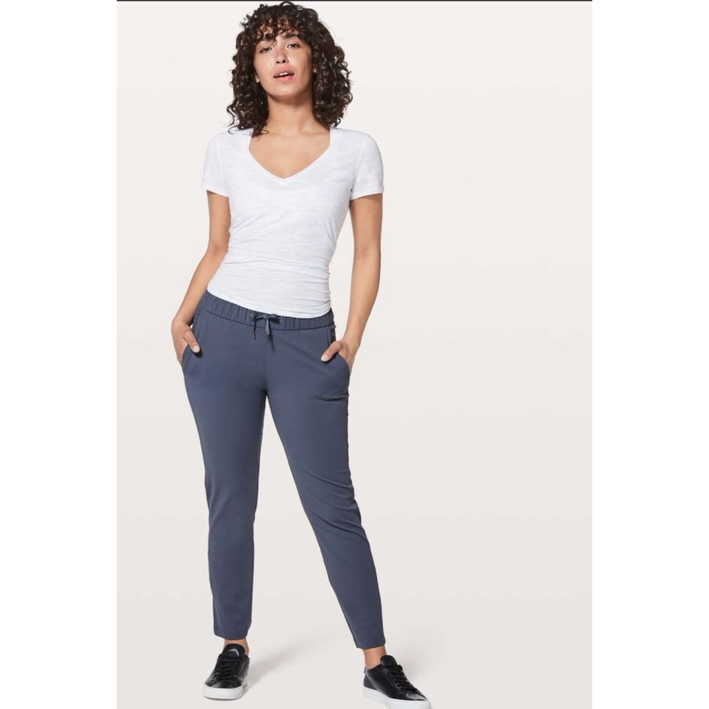 Lululemon On The Fly Pant Ankle Pants Stretch Drawstring Waist Blue Active Sz 8
